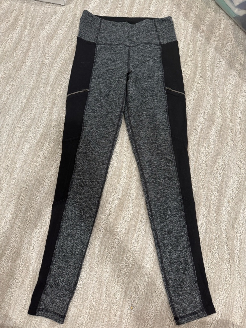 Athleta Black and Gray Panelled High-Rise Leggings